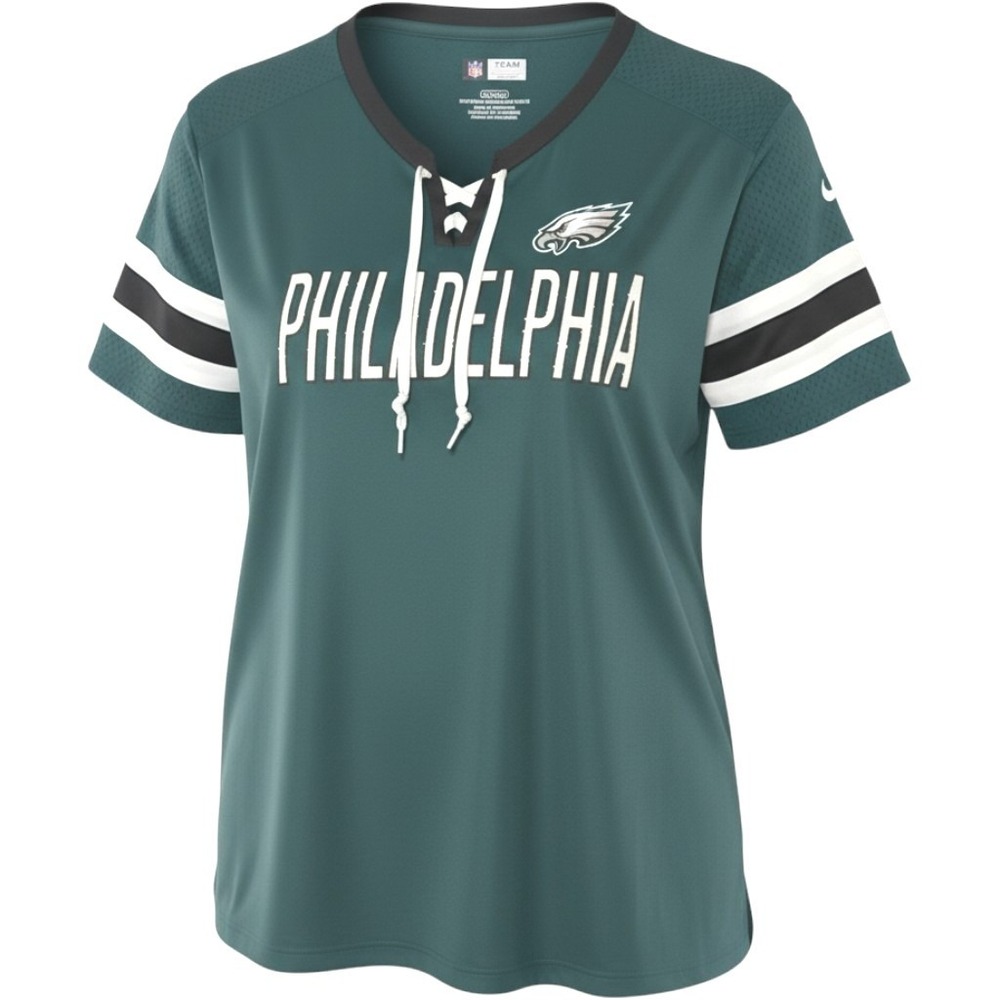 NFL Philadelphia Eagles Jersey Womens XL Green Lace Up V-Neck Mesh Top Football